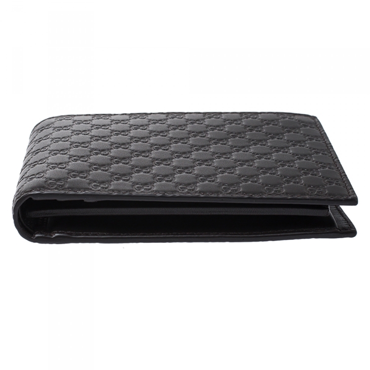 Pre Owned Gucci Dark Brown Micro Guccissima Leather Bifold Wallet