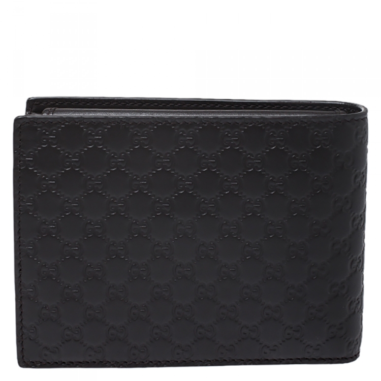 Pre Owned Gucci Dark Brown Micro Guccissima Leather Bifold Wallet