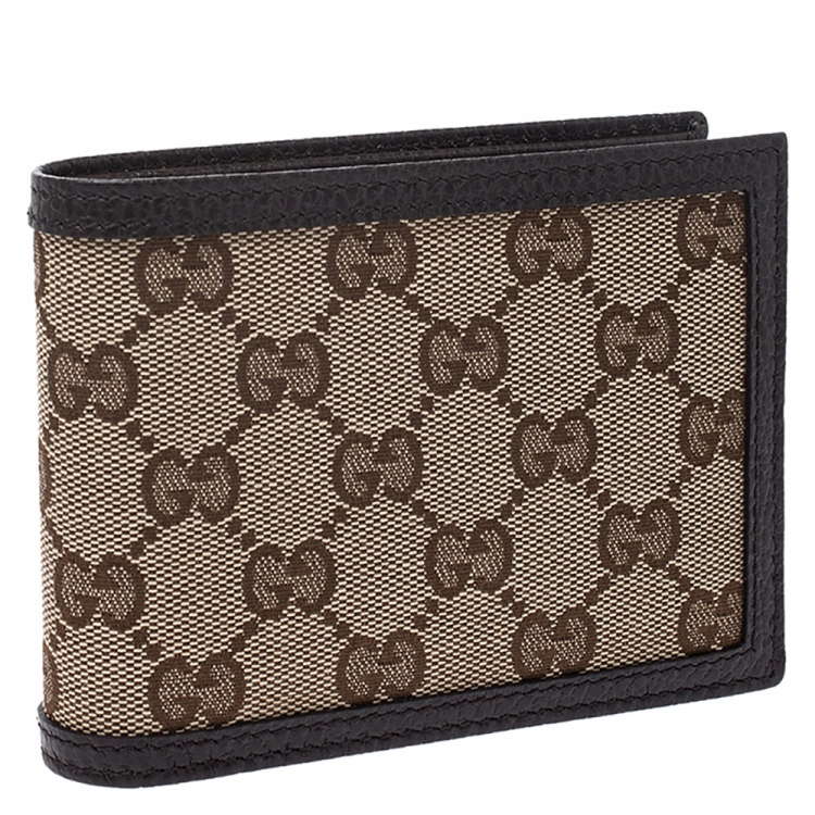 Pre Owned Gucci Beige/Brown GG Canvas and Leather Bi-fold Wallet