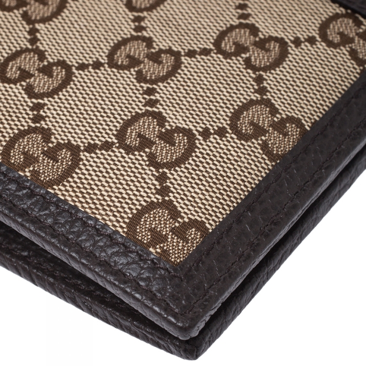 Pre Owned Gucci Beige/Brown GG Canvas and Leather Bi-fold Wallet