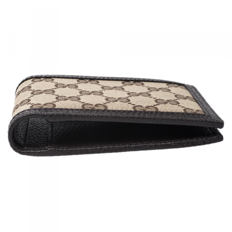 Pre Owned Gucci Beige/Brown GG Canvas and Leather Bi-fold Wallet