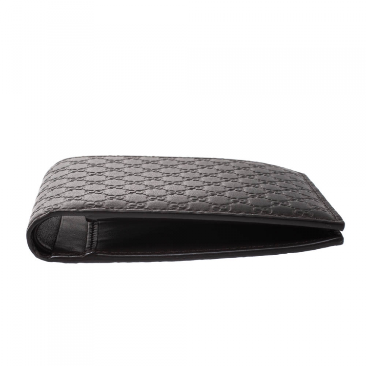 Pre Owned Gucci Dark Brown Microguccissima Leather Bifold Wallet