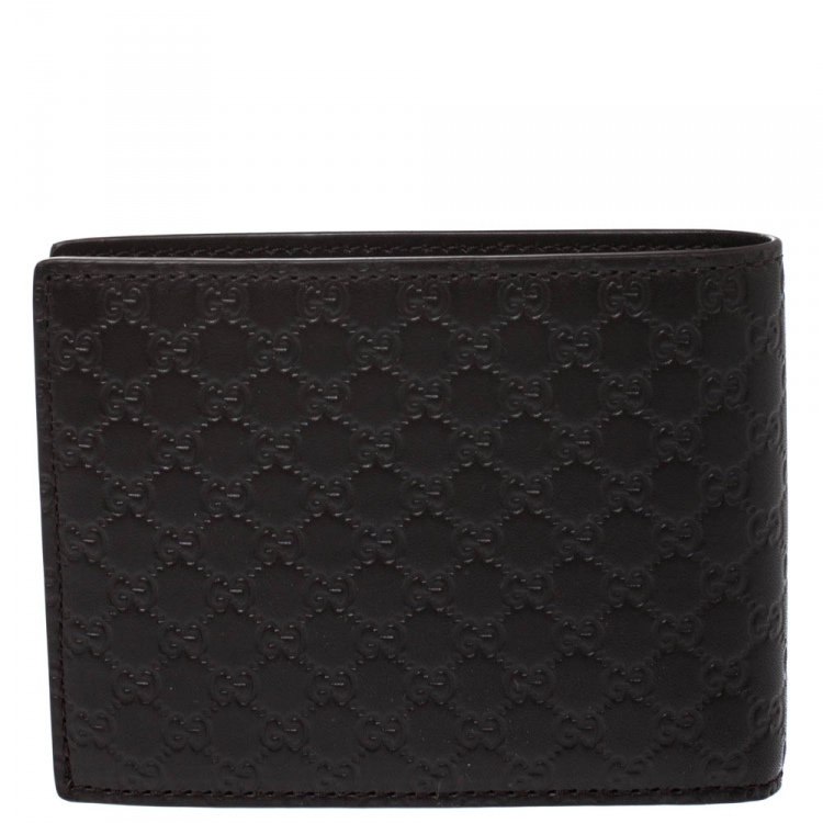 Pre Owned Gucci Dark Brown Microguccissima Leather Bifold Wallet