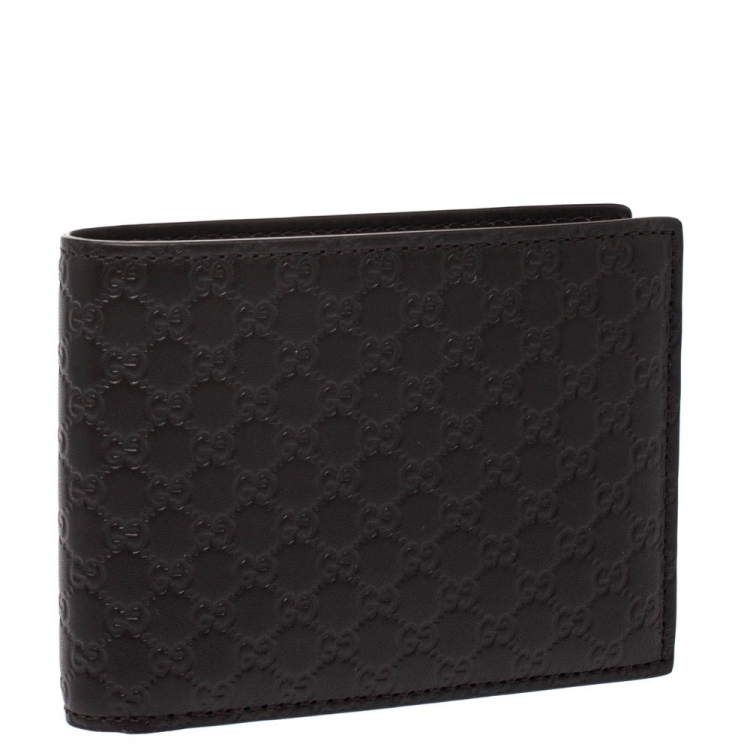 Pre Owned Gucci Dark Brown Microguccissima Leather Bifold Wallet