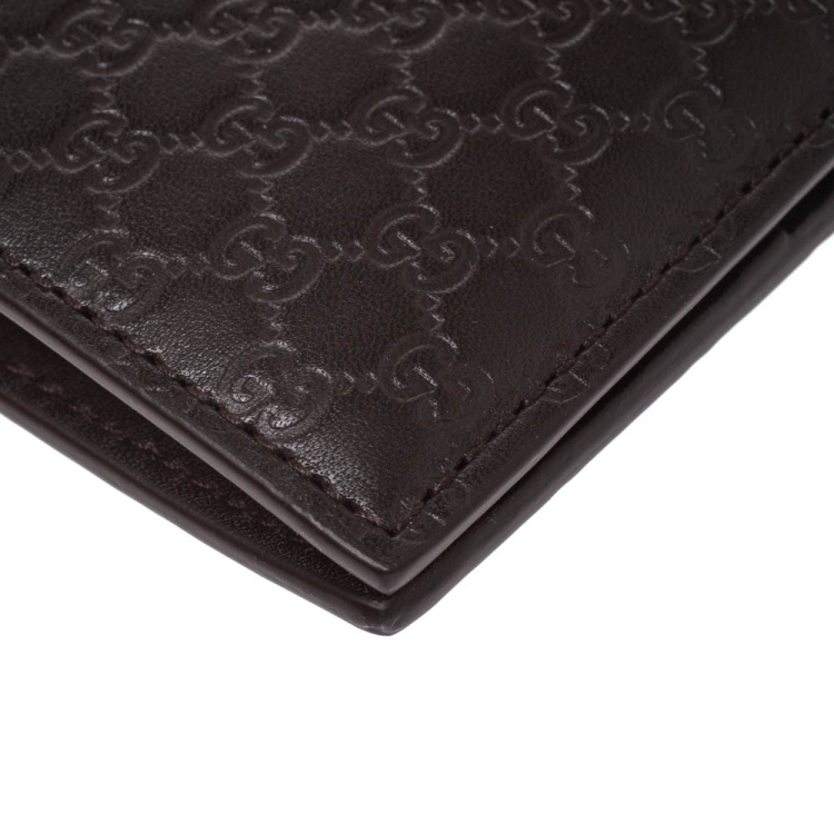Pre Owned Gucci Dark Brown Microguccissima Leather Bifold Wallet