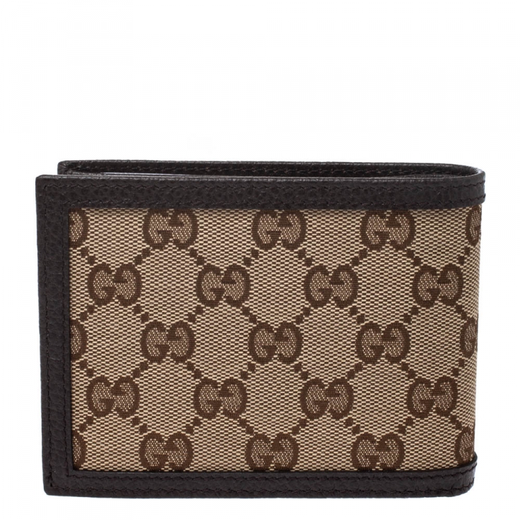 Pre Owned Gucci Beige/Brown GG Canvas and Leather Bi-fold Wallet