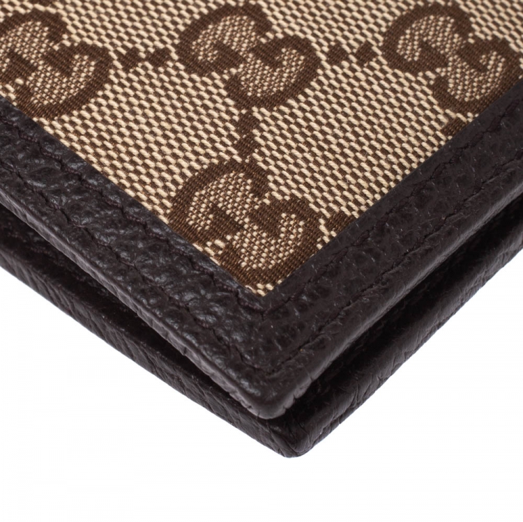Pre Owned Gucci Beige/Brown GG Canvas and Leather Bi-fold Wallet