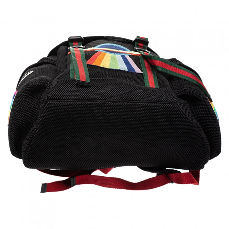 Pre Owned Gucci Black Mesh Fabric Hollywood Embroidered Backpack