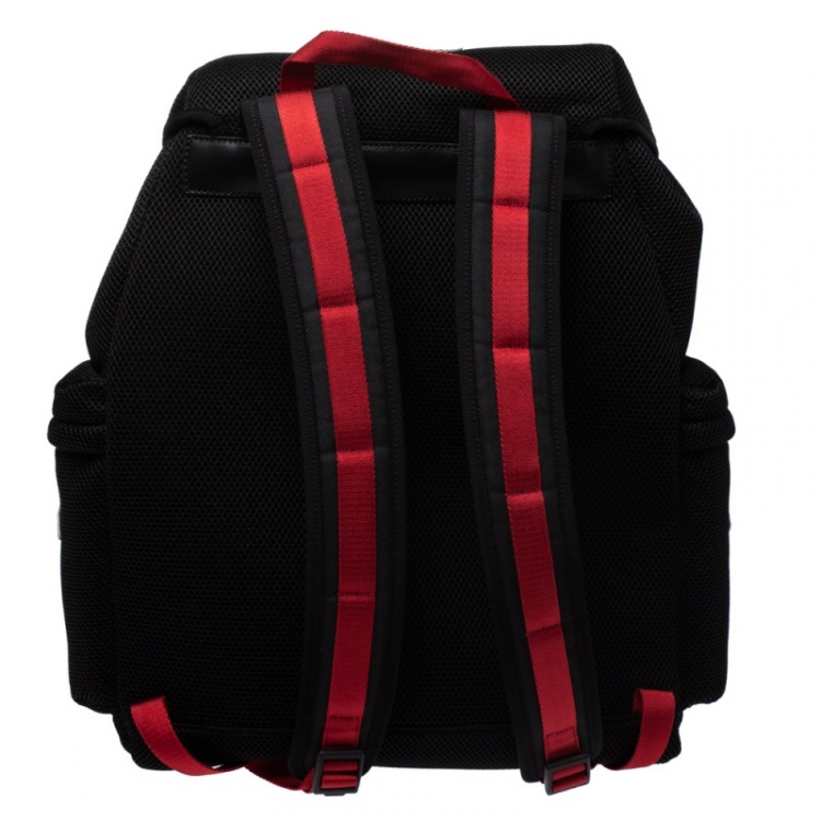 Pre Owned Gucci Black Mesh Fabric Hollywood Embroidered Backpack