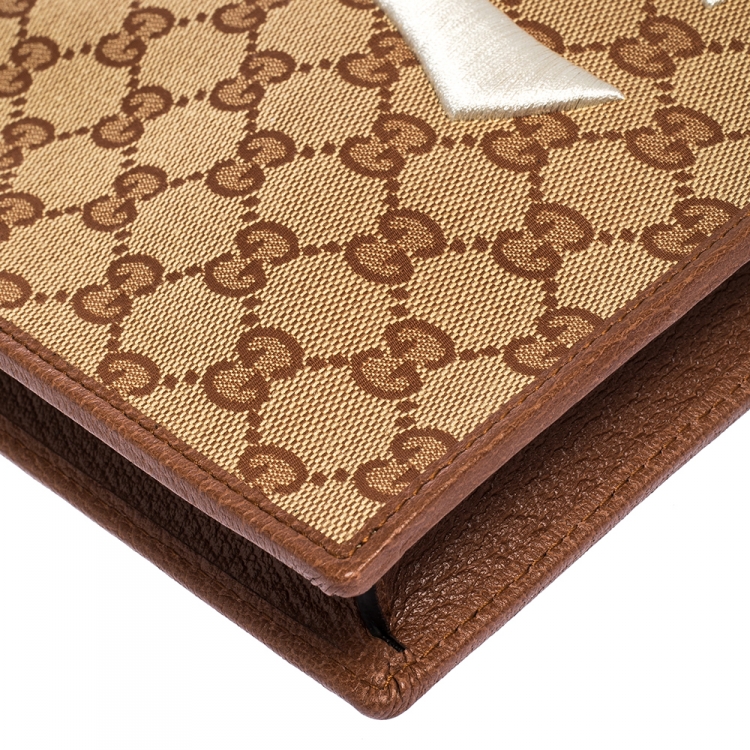 Pre Owned Gucci Beige GG Canvas and Leather NY Yankees™ Patch Wristlet Pouch