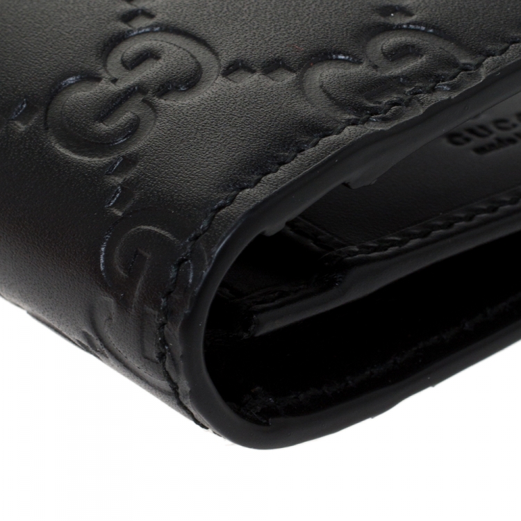 Pre Owned Gucci Black Guccissima Leather Web Long Wallet