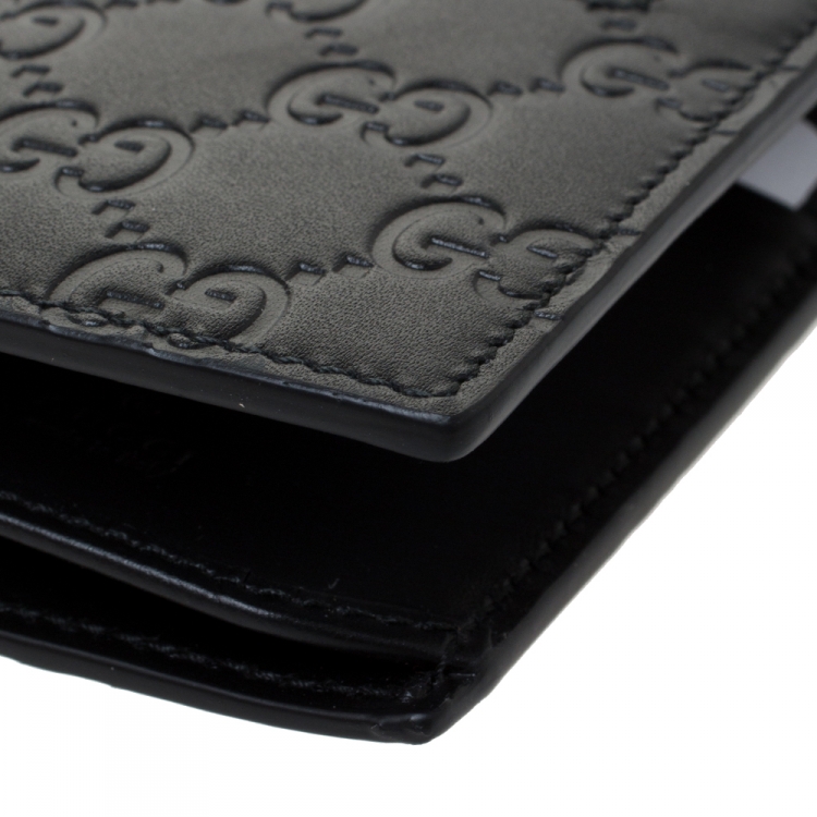 Pre Owned Gucci Black Guccissima Leather Web Long Wallet