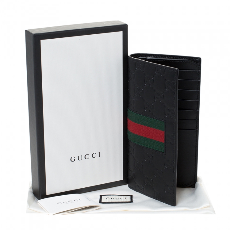 Pre Owned Gucci Black Guccissima Leather Web Long Wallet