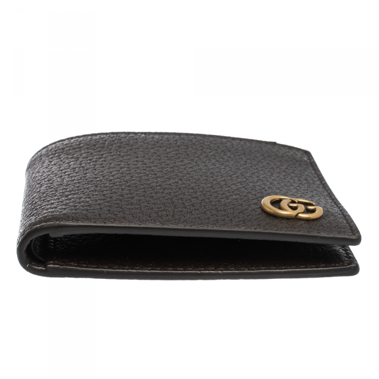 Pre Owned Gucci Dark Brown Leather GG Marmont Bifold Wallet