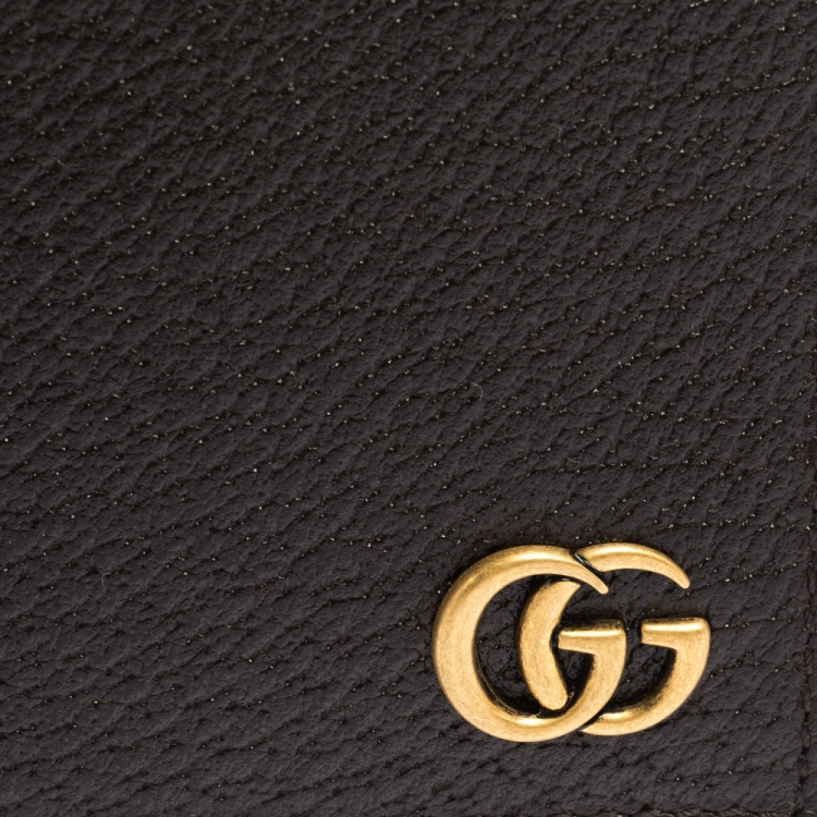 Pre Owned Gucci Dark Brown Leather GG Marmont Bifold Wallet