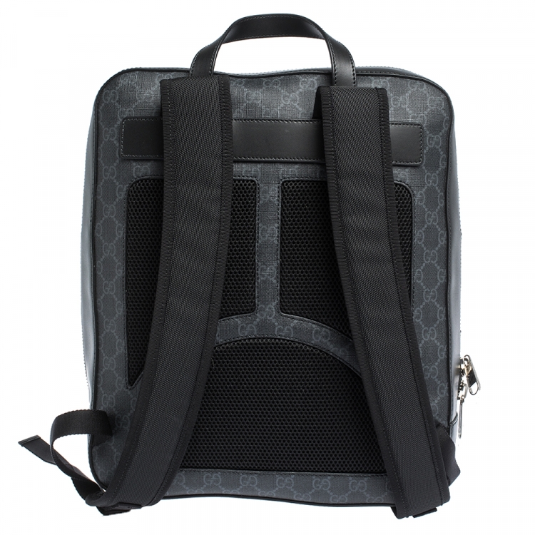 Pre Owned Gucci Black GG Supreme Canvas and Leather Web Backpack