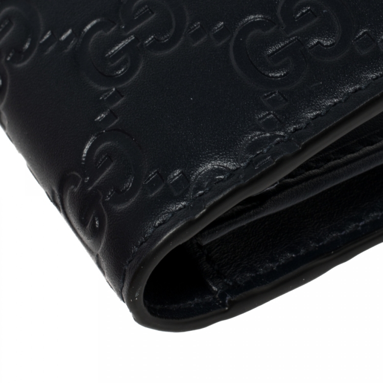 Pre Owned Gucci Navy Blue Guccissima Leather Long Wallet