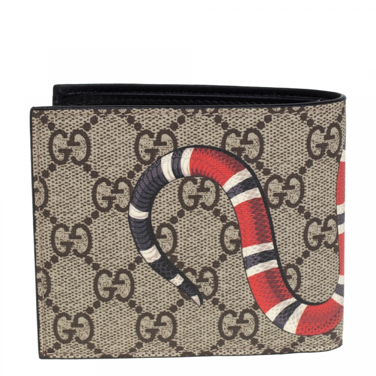 مملوكة مسبقًا Gucci Beige GG Supreme Canvas Kingsnake Print Bifold Wallet