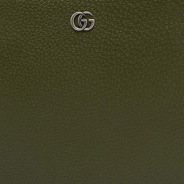 Pre Owned Gucci Fatigue Green Leather GG Marmont Pouch