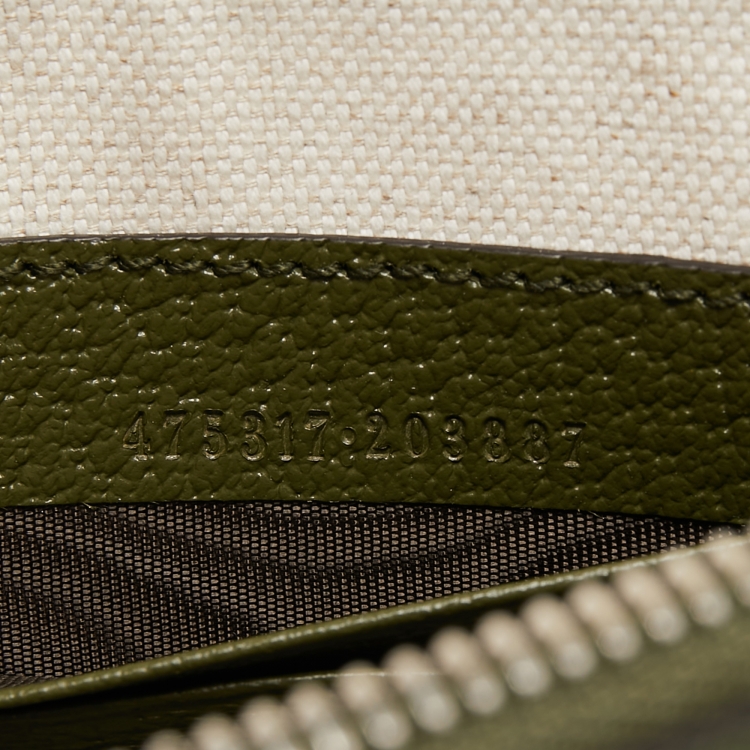 Pre Owned Gucci Fatigue Green Leather GG Marmont Pouch