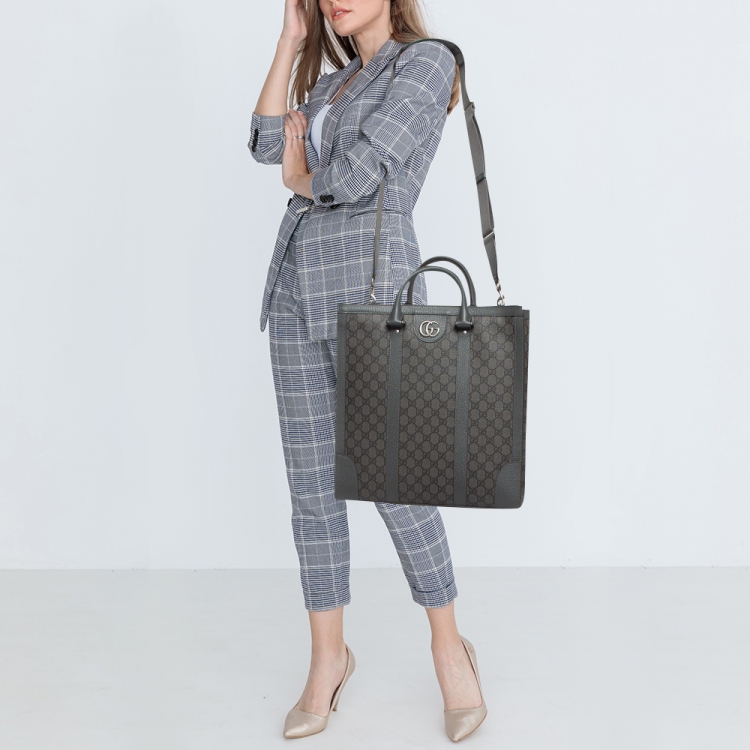 Pre Owned Gucci Dark Grey GG Supreme Canvas Medium Ophidia Tote