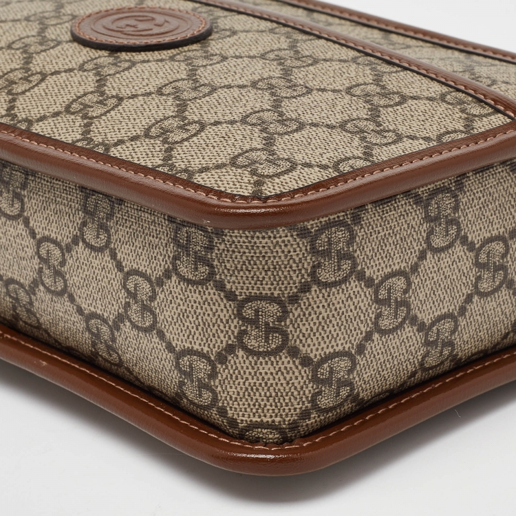 Pre Owned Gucci Brown/Tan GG Supreme Canvas and Leather Pouch