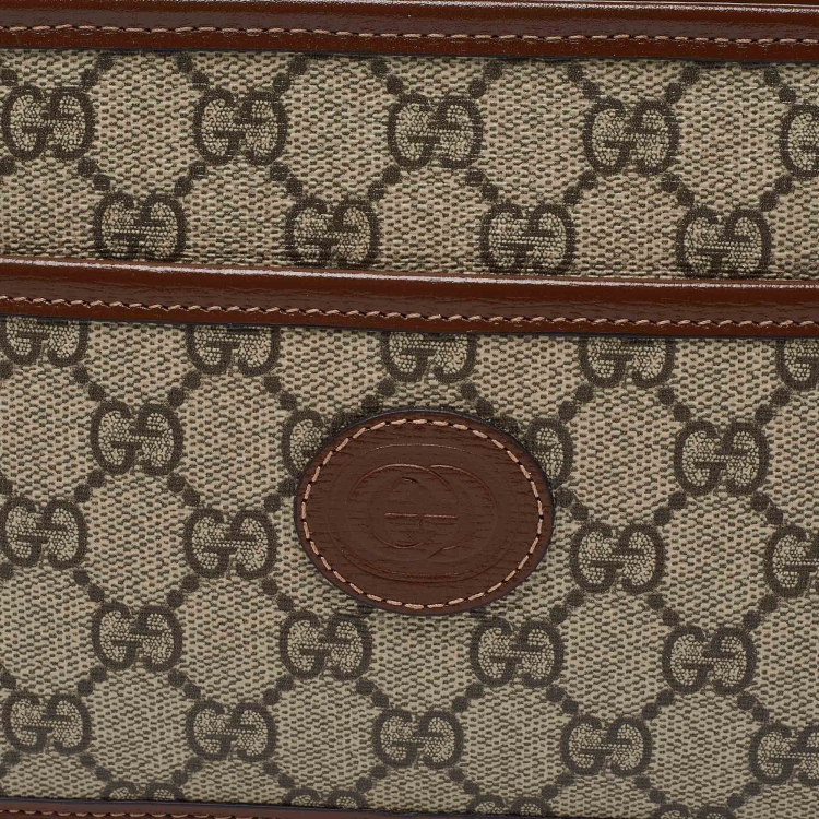 Pre Owned Gucci Brown/Tan GG Supreme Canvas and Leather Pouch