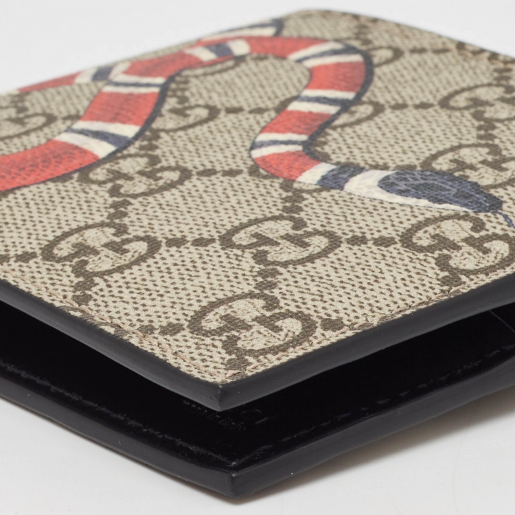 Pre Owned Gucci Beige GG Supreme Canvas Kingsnake Bifold Wallet