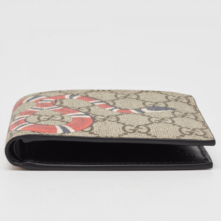 Pre Owned Gucci Beige GG Supreme Canvas Kingsnake Bifold Wallet
