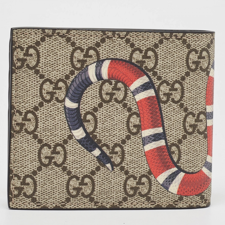 Pre Owned Gucci Beige GG Supreme Canvas Kingsnake Bifold Wallet