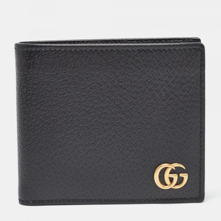 Pre Owned Gucci Black Leather GG Marmont Bifold Wallet