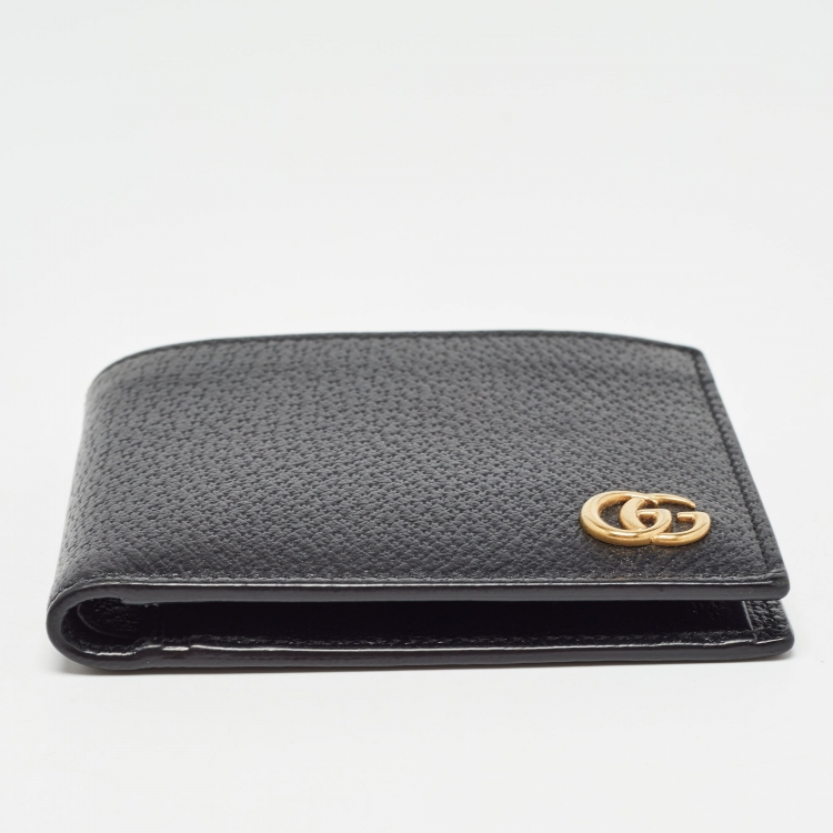 Pre Owned Gucci Black Leather GG Marmont Bifold Wallet