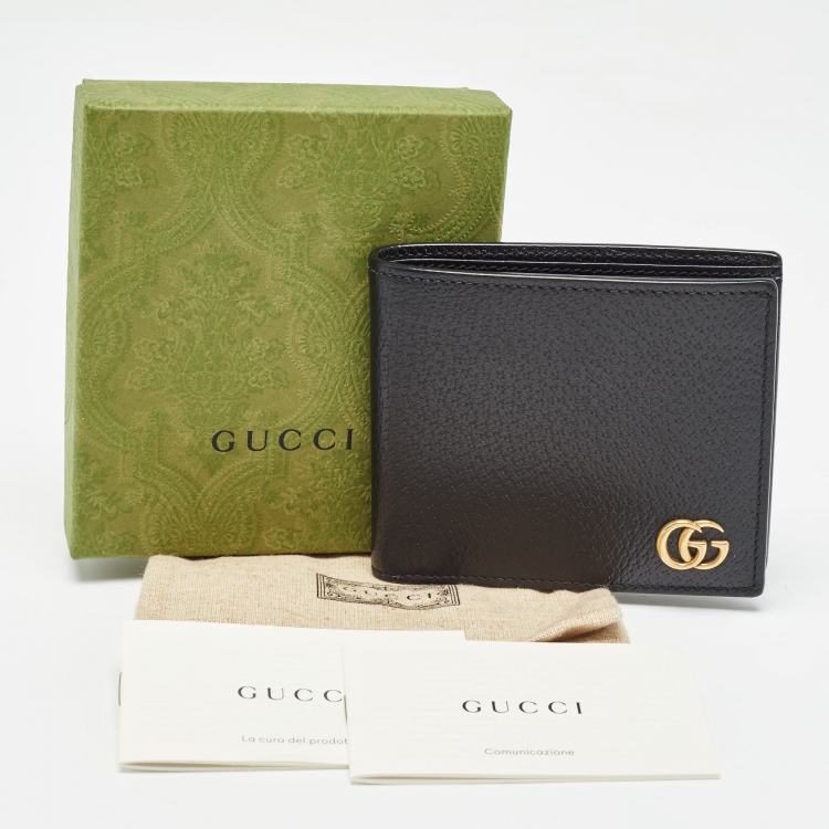 Pre Owned Gucci Black Leather GG Marmont Bifold Wallet
