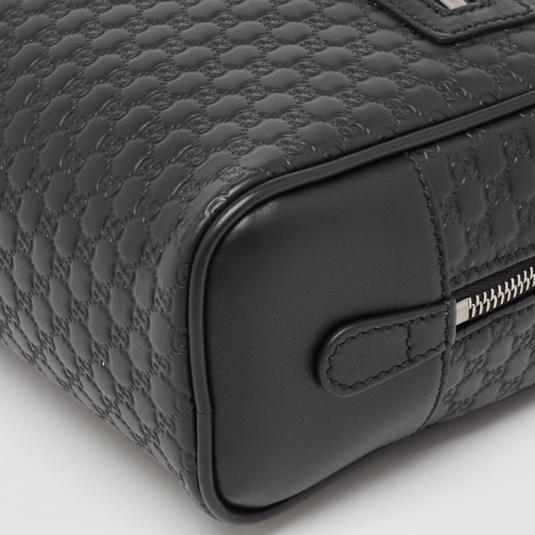 Pre Owned Gucci Black Micro Guccissima Leather Zip Pouch