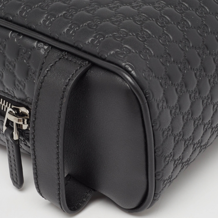 Pre Owned Gucci Black Micro Guccissima Leather Zip Pouch