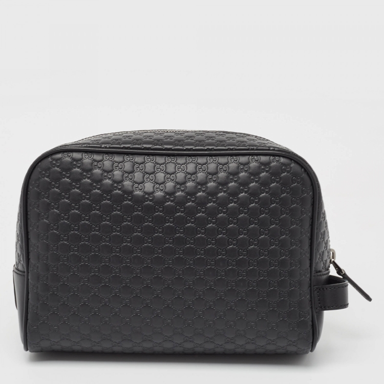 Pre Owned Gucci Black Micro Guccissima Leather Zip Pouch