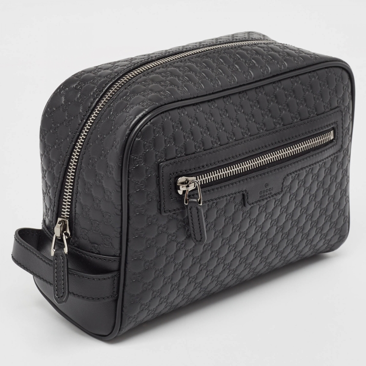Pre Owned Gucci Black Micro Guccissima Leather Zip Pouch