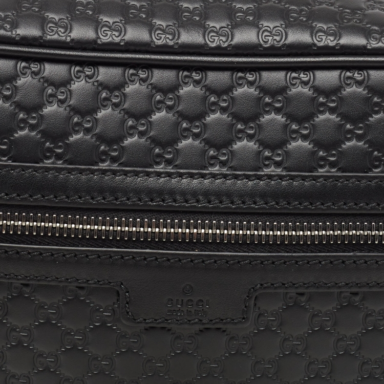 Pre Owned Gucci Black Micro Guccissima Leather Zip Pouch
