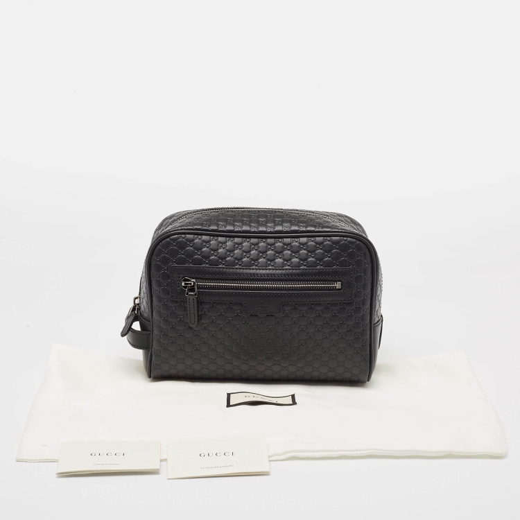 Pre Owned Gucci Black Micro Guccissima Leather Zip Pouch
