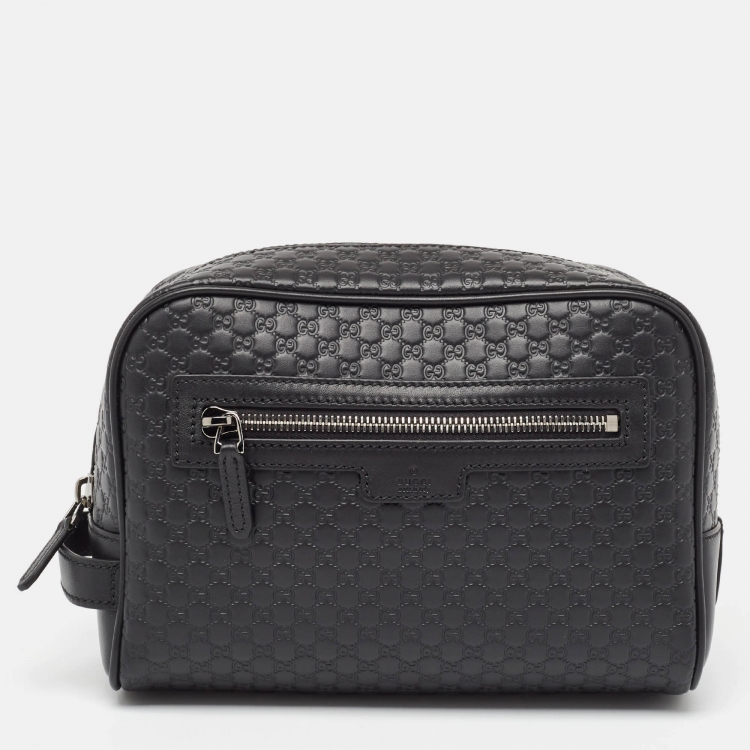 Pre Owned Gucci Black Micro Guccissima Leather Zip Pouch
