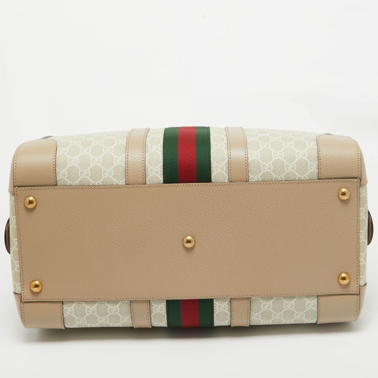 Pre Owned Gucci Beige GG Supreme Canvas Medium Savoy Duffle Bag