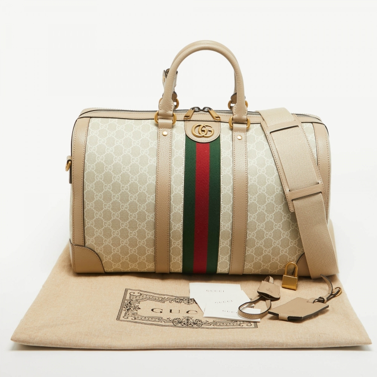 Pre Owned Gucci Beige GG Supreme Canvas Medium Savoy Duffle Bag