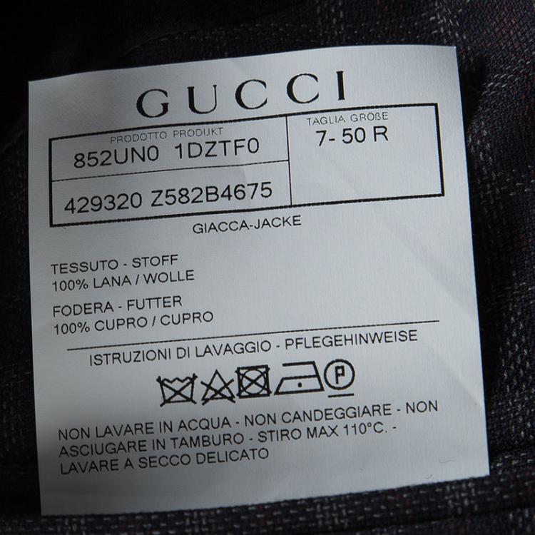 Pre Owned Gucci Navy Blue Checkered Wool Contrast Piping Detail Regular Fit Blazer L