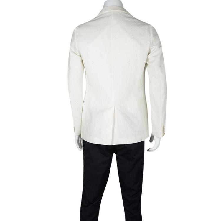 Pre Owned Gucci Cream Textured Regular Fit Tailored Blazer L