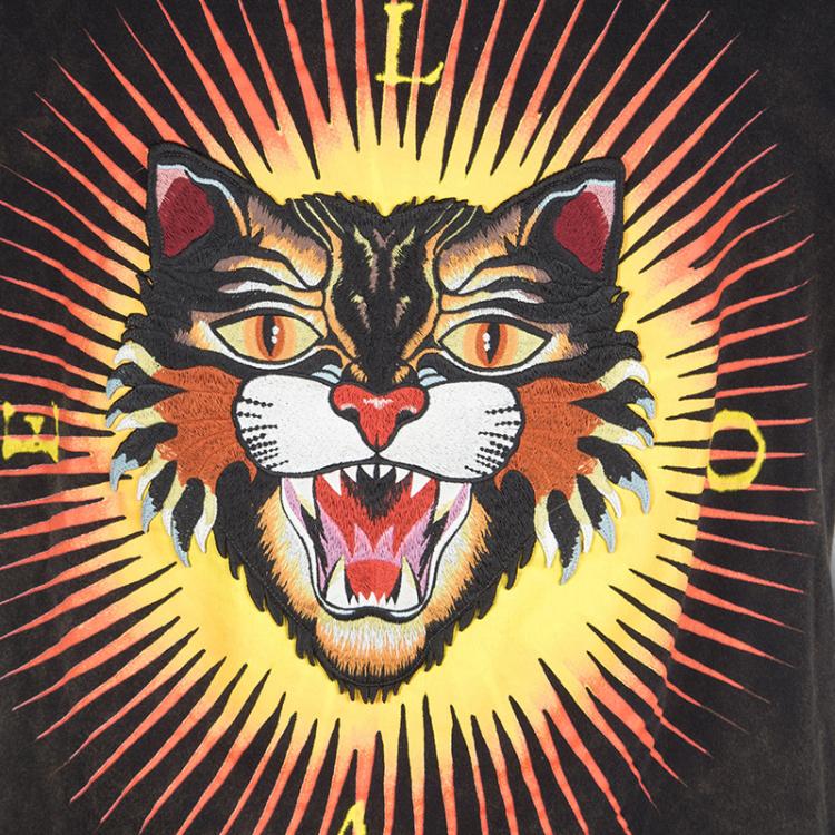 Pre Owned Gucci Brown Tiger Motif Distressed Effect Short Sleeve T-Shirt XL