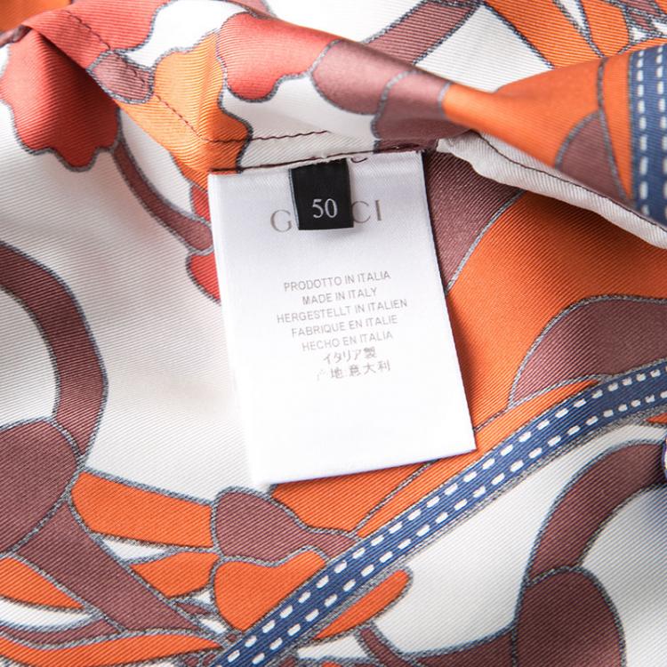 Pre Owned Gucci Multicolor Printed Silk Zip Front Bomber Jacket L