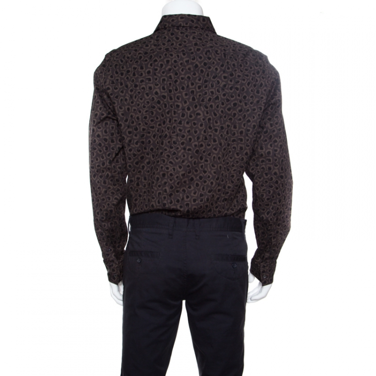 Pre Owned Gucci Dark Brown Leopard Printed Cotton Button Front Shirt 3XL