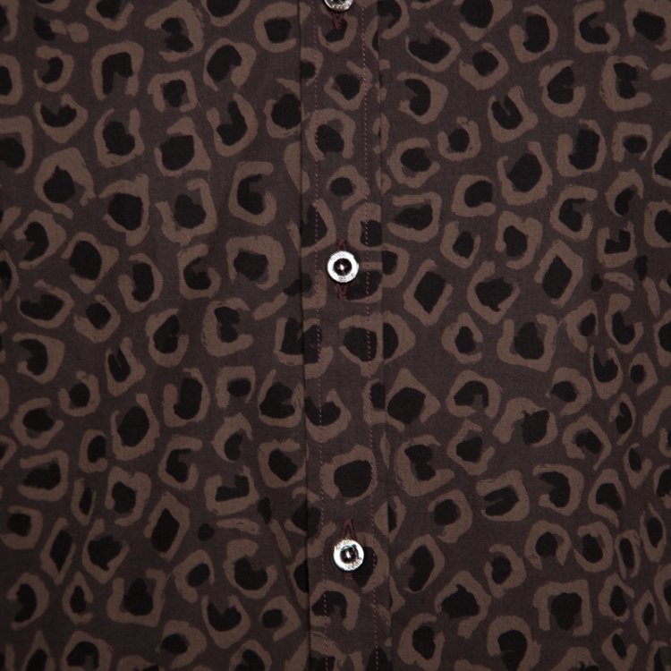 Pre Owned Gucci Dark Brown Leopard Printed Cotton Button Front Shirt 3XL