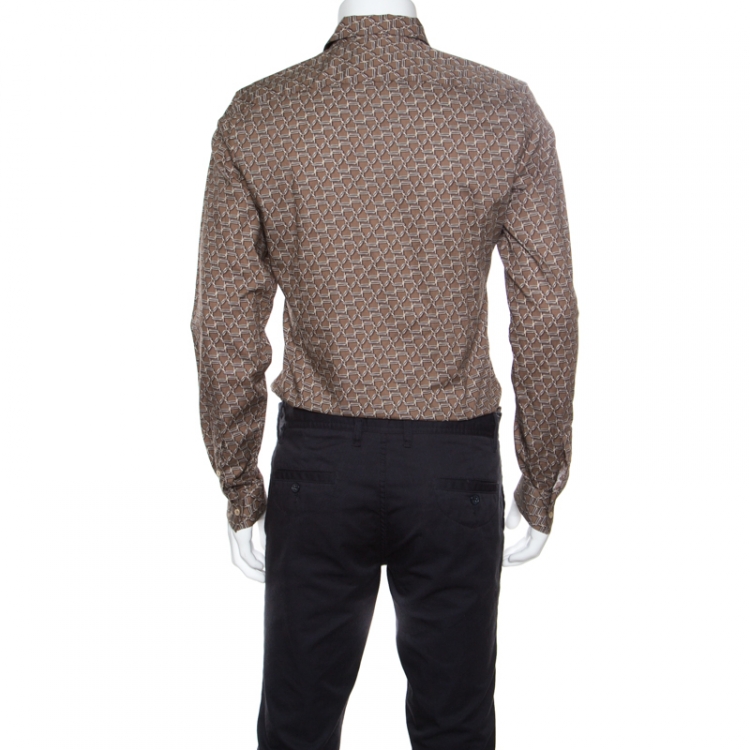 Pre Owned Gucci Brown Horsebit Printed Cotton Long Sleeve Slim Fit Shirt M