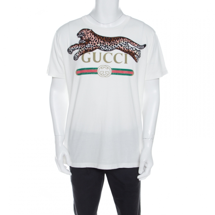 Gucci White Cotton Embroidered Leopard T-Shirt M Gucci | TLC